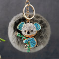 Jeweled Koala Keychains with Faux Fur Poms in Ten Pictured Color Pairings view 9