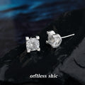 Silver Tone Clear Octagonal Millennium Rose Zircon Square Stud Earrings view 4