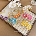 Gold Enamel Flower Open Cuffs Pearl Centers Seven Colors view 4