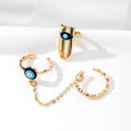 Gold Tone Evil Eye Nail Ring and Double Finger Chain Ring view 3