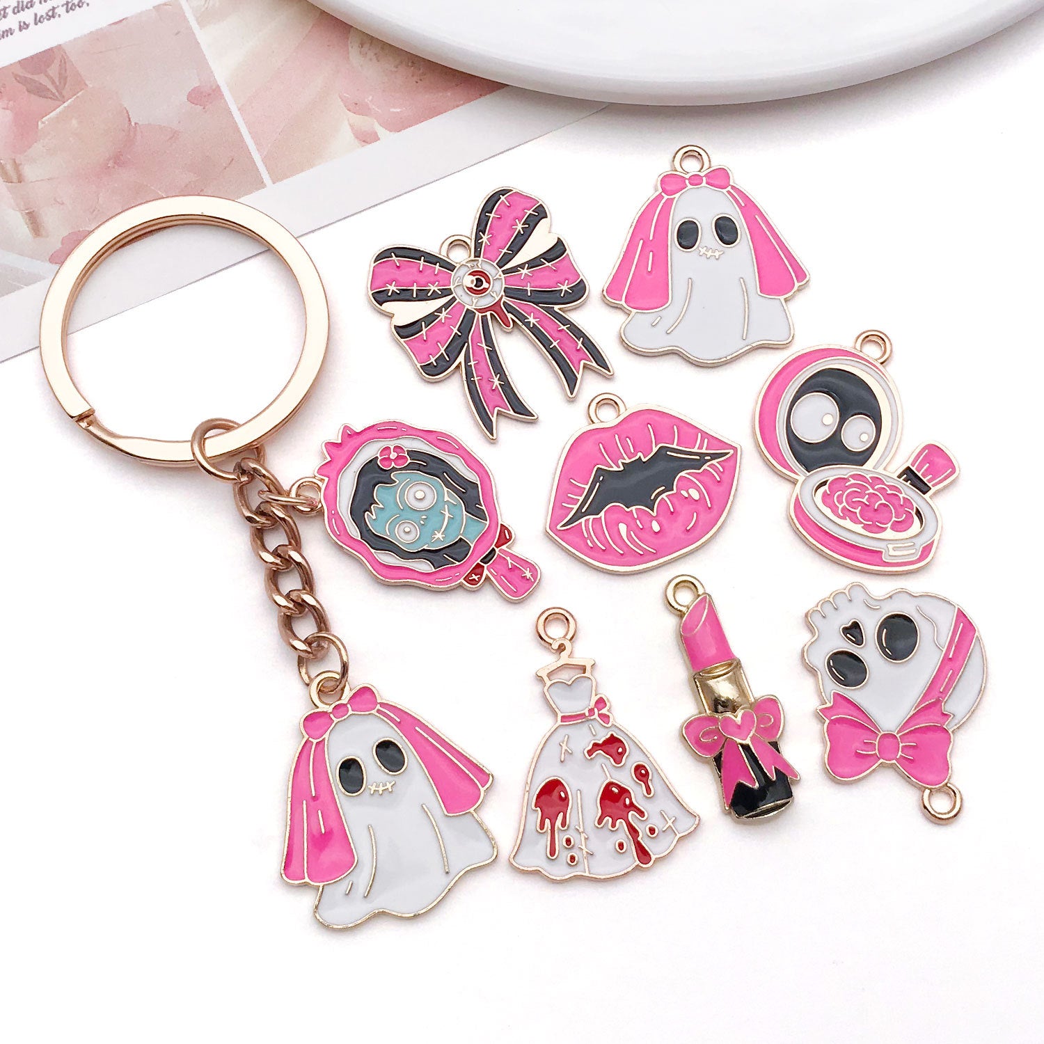 Zinc Alloy Enamel Skull Ghost charm pendant for DIY Halloween necklace earring