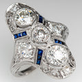 Silver-Tone Brass Elongated Ring, Clear and Blue Cubic Zirconia view 2