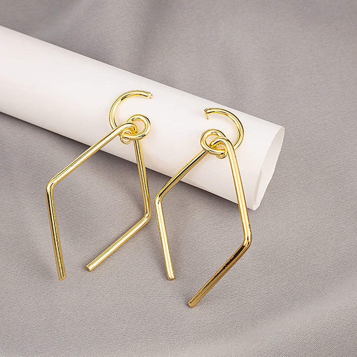Gold Tone Irregular Open Rectangle Geometric Dangle Earrings