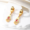Gold Tone Evil Eye Hamsa and Star Huggie Drop Earrings view 8