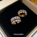 Gold Open Multi-Row Pearl and Rhinestone Stack Ring view 4