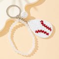 White Beaded Baseball Charm Keychain With Crystal Bracelet view 4