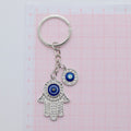Gold and Silver Tone Crystal Hamsa Evil Eye Split Ring Keychains view 4