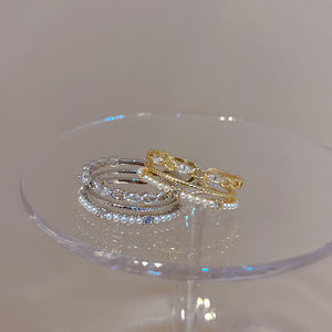 Four Row Open Ring In Silver Tone Or Gold Tone With Clear Stones