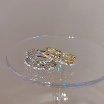 Four Row Open Ring In Silver Tone Or Gold Tone With Clear Stones