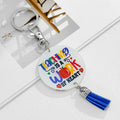 White Acrylic Teacher Quote Disc Keychain With Suede Tassel view 3