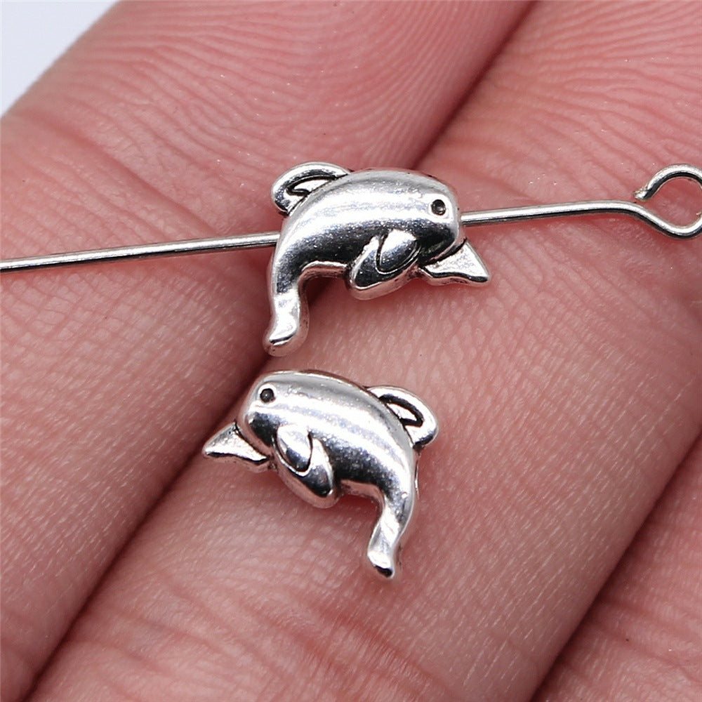 10x8mm 0.6g Antique Silver Zinc Alloy Dolphin Loose Metal Beads for Ocean Theme DIY Jewelry Making