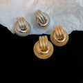 Triple Loop Round Statement Stud Earrings in Gold and Silver Tones view 2