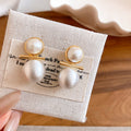 Gold Tone Double Ball Stud Earrings With Pearl Tops view 6
