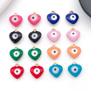 Enamel Evil Eye Charms, Gold-Tone Stainless Steel, Four Shapes