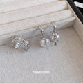 Silver Open Cross Band Ring Pearl Cross Hoop Earrings view 4