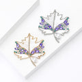 Purple Crystal and Shell Effect Maple Leaf Brooch in Two Finishes view 3