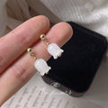 Gold Ball Stud Milky White Flower Bell Drop Earrings view 4