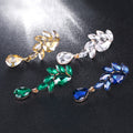 Green Black Green Leaf Drop Geometric Crystal Four Designs Metal Dangle Earrings view 3