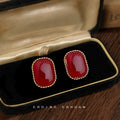 Gold Twisted Frame Wine Red Cushion Cabochon Stud Pair view 3