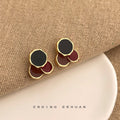 Black Red Brown Enamel Cluster Geometric Stud Earrings Gold view 4