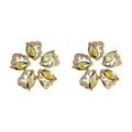 Olive Green Flower Stud Earrings Gold Tone Clear CZ Accents view 5
