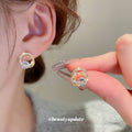 Gold Tone Crystal Open Circle Stud Earrings Jewelry view 1