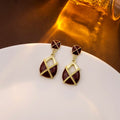 Gold Enamel Geometric Teardrop Drop Earrings Black Wine view 7