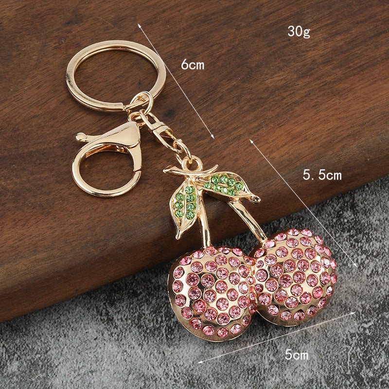 Rhinestone Cherry Metal Keychain Gift for Couples and Friends