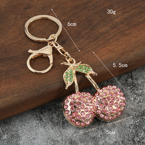 Rhinestone Cherry Metal Keychain Gift for Couples and Friends