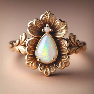 Iridescent Teardrop Floral Ring in Antiqued Copper Tone
