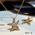 Gold Pave CZ Starfish Pendant Necklace On Fine Chain view 4