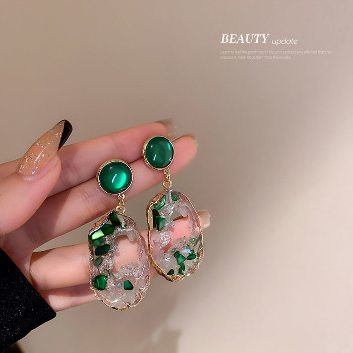 Two Style Green Irregular Openwork Dangle Earrings