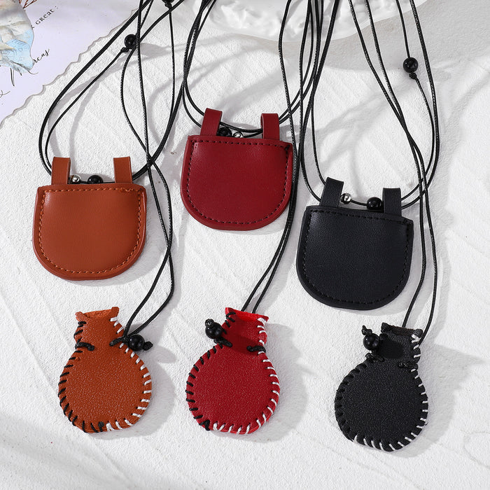 Leather Mini Pouch Cord Necklaces Vase Bag 6 Styles