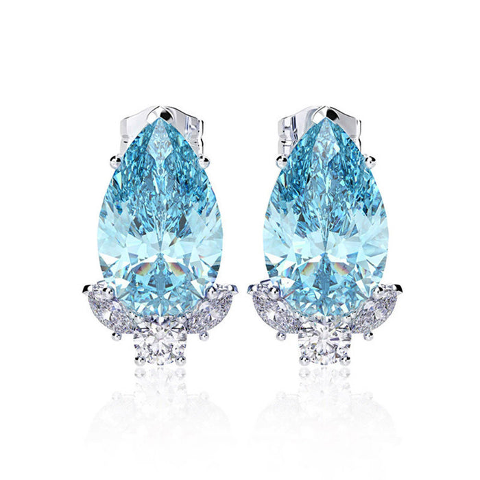 Silver Tone Pear CZ Stud Earrings Pink Royal Light Blue