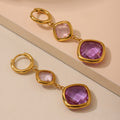 Gold Dual Cushion Czech Glass Drop Huggie Earrings Colors view 2