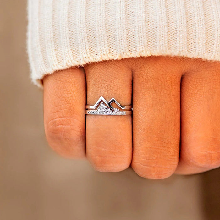 White Gold Mountain Peak Double Layer Pave Ring Alloy