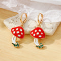Gold Tone Red Enamel Mushroom Huggie Drop Earrings view 5