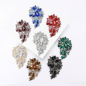 Oversized Crystal Leaf Cluster Brooch in Eight Colorways