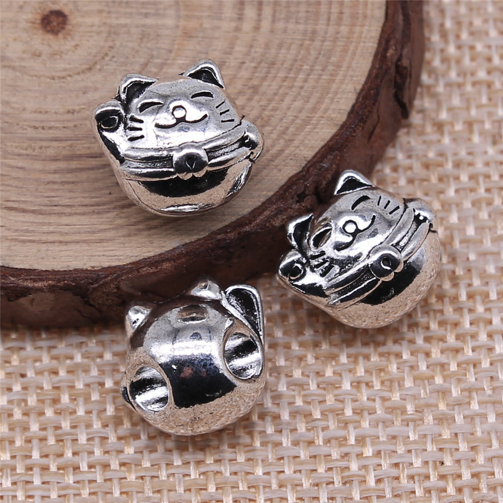 13x12mm 4.5g Multicolor Zinc Alloy Lucky Cat Large Hole Beads for Bracelet DIY Jewelry Making