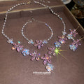 Silver Tone Blue Pink Or Green Flower Necklace Bracelet And Earrings view 4