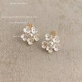 Gold Tone Clear Stone Top White Flower Cluster And Pearl Stud Earrings view 1