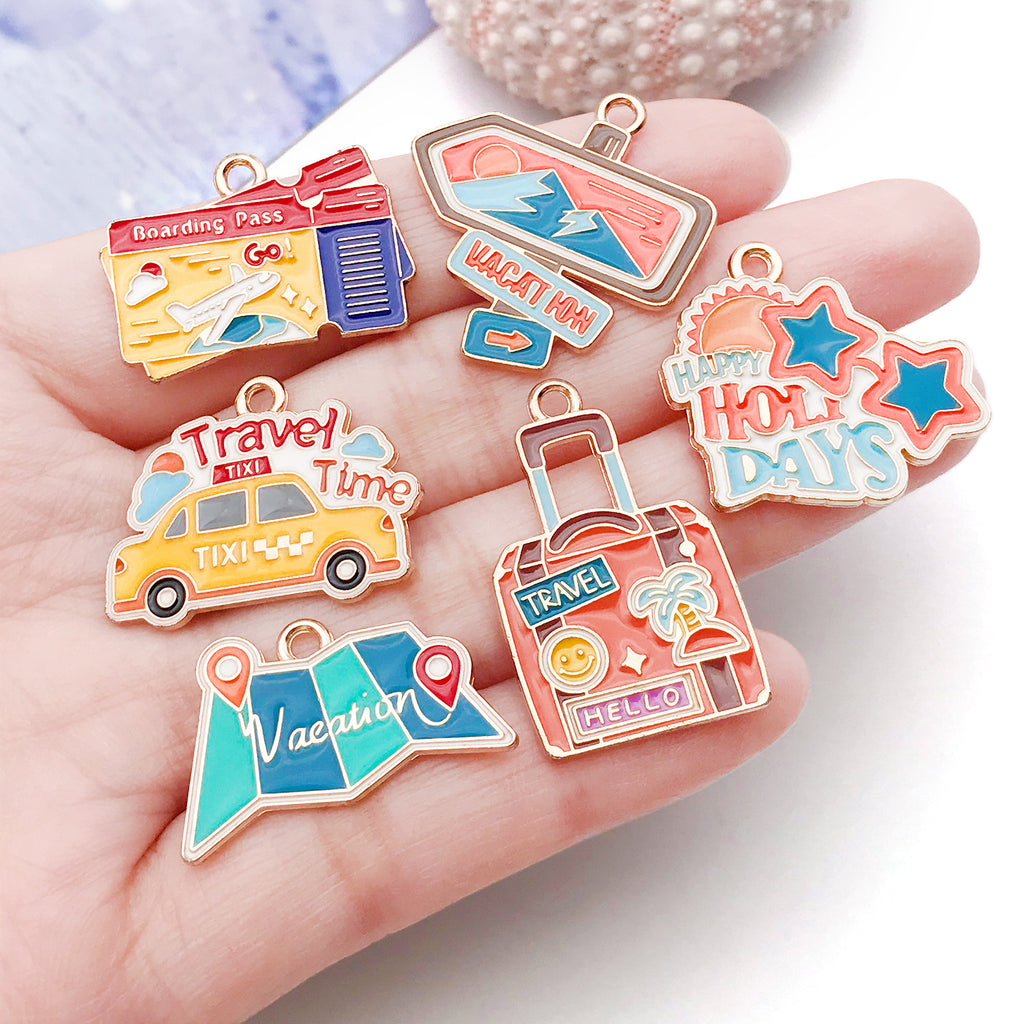 Enamel Zinc Alloy Cartoon Car Taxi Luggage Tag Charm Pendant for Earrings and Necklaces