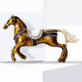 Enamel Running Horse Brooch Rhinestone Saddle Brown Pin view 2