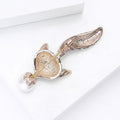 Crystal Fox Metal Brooch with Pearl Drop in Rose Gold and Silver view 4
