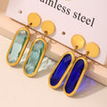 Gold Disc Stud Oval Czech Glass Drop Earrings Six Colors view 3