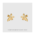 Gold Ribbon Petal Flower Stud Earrings Center Crystal Accent view 4