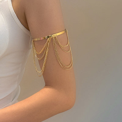 Primary supplied view of draped multichain upper-arm cuffs