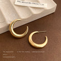 Smooth Thick Crescent Hoop Stud Earrings Gold Silver view 3