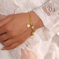 Gold Snake Chain Double Heart Charm Bracelet With Rhinestone Bead view 3