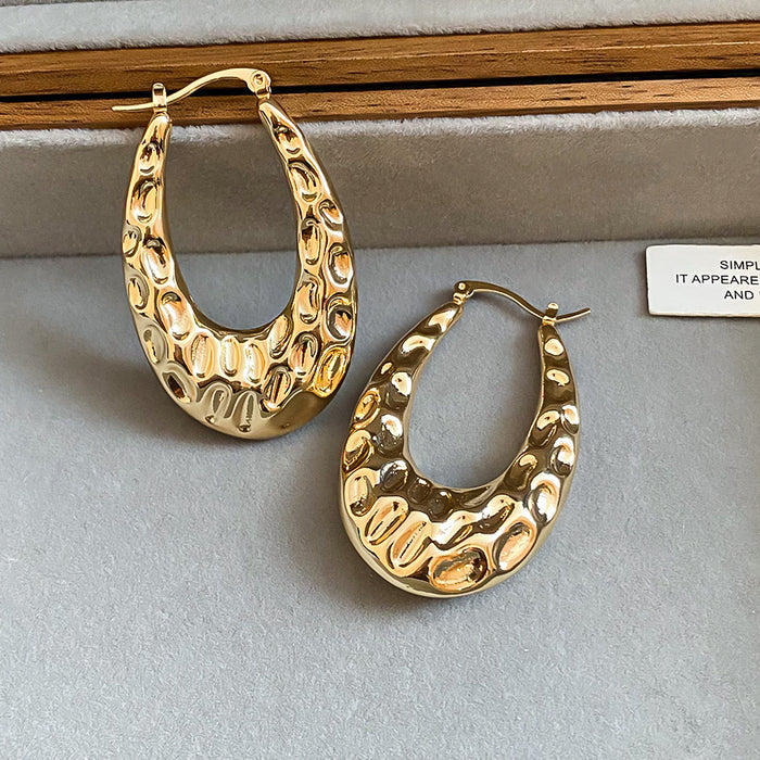 Chunky Hammered Oval Hoop Earrings in Two Metal Tones